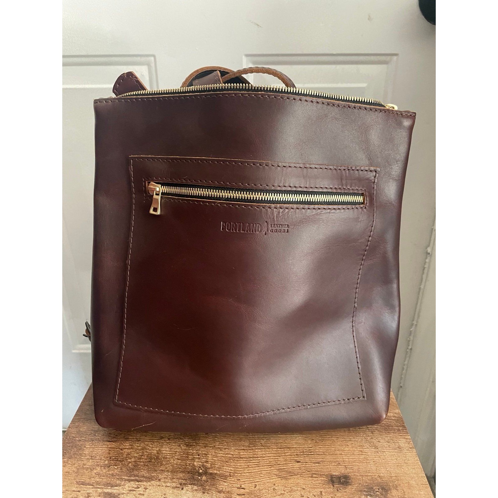 Portland Leather Backpack Tote Cognac